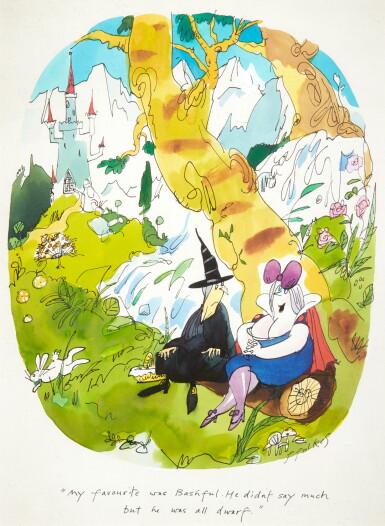 View full screen - View 1 of Lot 58. Michael ffolkes | "My favourite was Bashful", ink and watercolour drawing, framed and glazed.