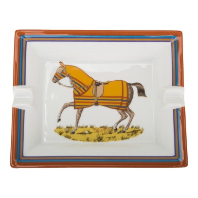 View full screen - View 1 of Lot 129. Hermès "Chevaux à La Couverture 2" Ashtray of Sun Yellow Limoges Porcelain.