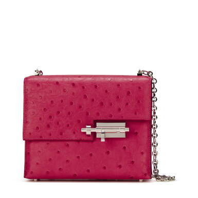 View full screen - View 1 of Lot 117. Pink Verrou Mini in Ostrich Leather with Palladium Hardware, 2018.
