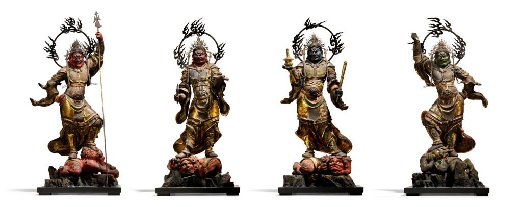 View full screen - View 1 of Lot 2106. Four carved wood figures modelled as the Four Heavenly Kings (Shitenno), Kamakura period, 13th century | 木造四天王立像 鎌倉時代前期 13世紀.