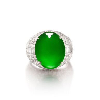 View full screen - View 1 of Lot 232. Jadeite and Diamond Ring | 天然翡翠 配 鑽石 戒指.