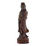 A LARGE ROSEWOOD FIGURE OF GUANYIN LATE QING DYNASTY | 清末 木雕觀音菩薩立像