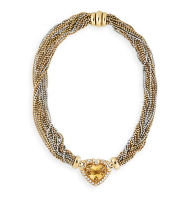 View full screen - View 1 of Lot 70. COLLIER CITRINE ET DIAMANTS | CITRINE AND DIAMOND NECKLACE .