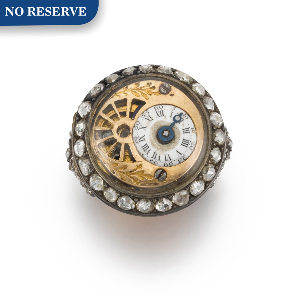 View full screen - View 1 of Lot 282. SWISS | A GOLD AND DIAMOND-SET RING WATCH WITH VISIBLE BALANCE, CIRCA 1820.