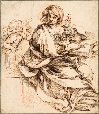 View full screen - View 1 of Lot 48. A Sibyl Writing, a Putto to the Left .
