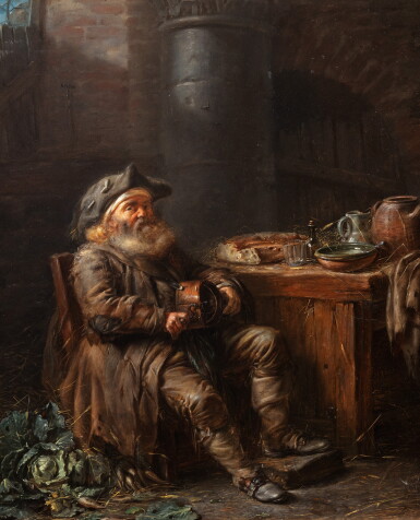 View full screen - View 1 of Lot 106. An old man playing the vielle in an interior | Intérieur avec un vieil homme jouant de la vielle.