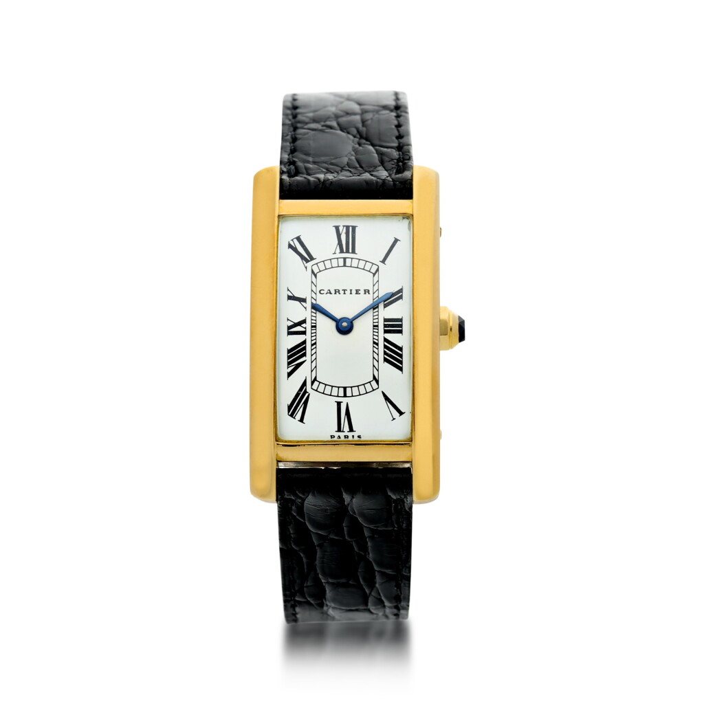 View full screen - View 1 of Lot 61. TANK AMERICAINE A YELLOW GOLD RECTANGULAR WRISTWATCH, CIRCA 1960.