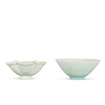 A carved Qingbai 'floral' bowl, Southern Song dynasty, and a Qingbai lobed bowl, Northern Song dynasty | 南宋 青白釉刻纏枝花卉紋斗笠盌 及 北宋 青白釉六瓣口盌一組兩件