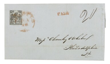View full screen - View 1 of Lot 17. Postmaster’s Provisional St. Louis, MO. 1846 20c Black on Gray Lilac (11X6) .