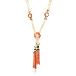 Coral, cultured pearl and onyx sautoir, 1970s