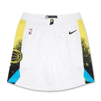 View full screen - View 1 of Lot 54. Thomas Bryant Indiana Pacers 2025 NBA Playoffs Eastern Conference Semifinals Game Worn City Edition Shorts | Games 3 and 4 | Matched to 4 Playoff Games.