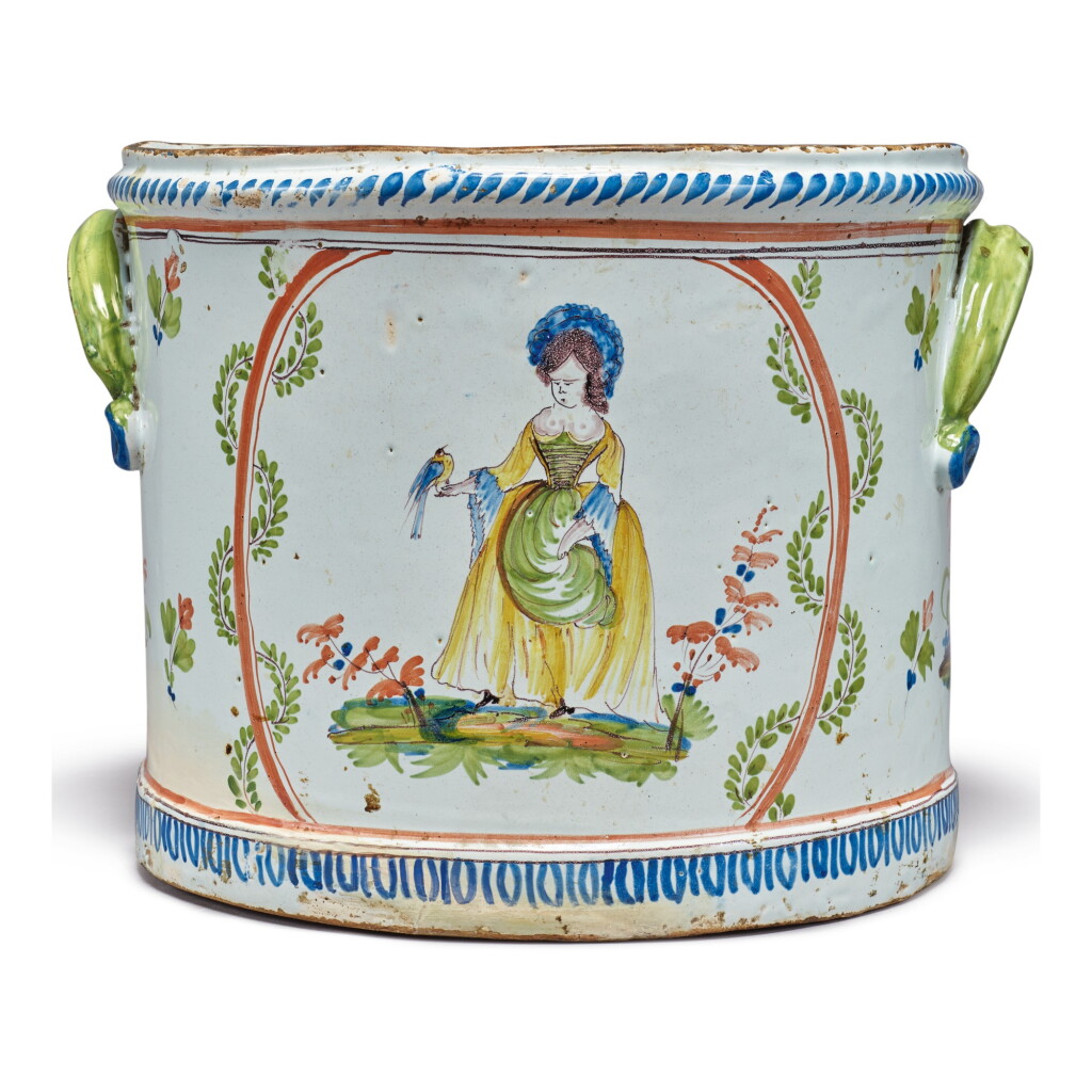 View full screen - View 1 of Lot 841. A CONTINENTAL FAIENCE JARDINIERE, LATE 18TH/19TH CENTURY.