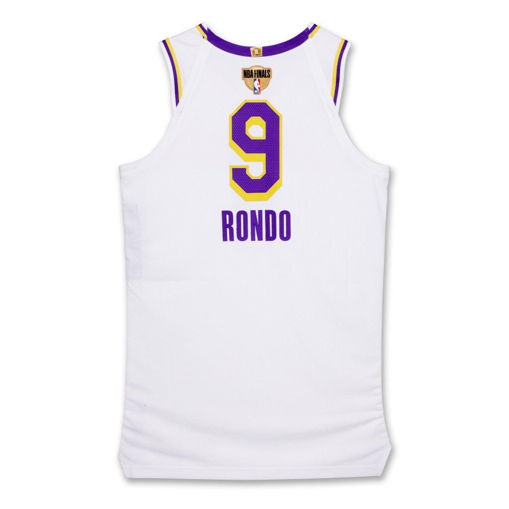 View full screen - View 1 of Lot 54. Rajon Rondo Los Angeles Lakers 2020 NBA Finals Game Worn Association Edition Jersey | Game 3 | ‘Championship Run'.