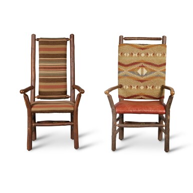 View full screen - View 1 of Lot 86. Two Western Style Armchairs, Old Hickory, Shelbyville, Indiana, 20th Century.