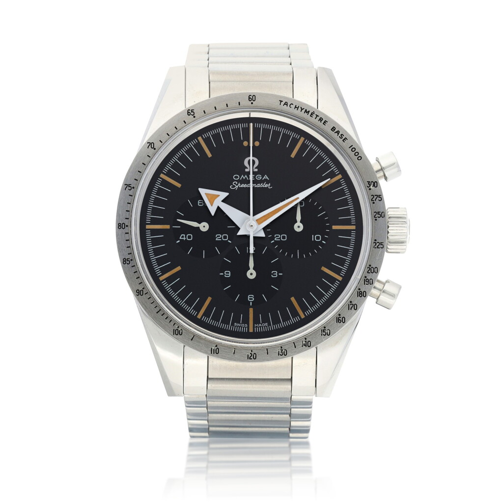 View full screen - View 1 of Lot 9220. Omega | Speedmaster 60th Anniversary, Reference 31110393001001, A limited edition stainless steel chronograph wristwatch with bracelet, Circa 2018 | 歐米茄 | 超霸系列60週年 型號31110393001001 限量版精鋼計時鏈帶腕錶,約2018年製.