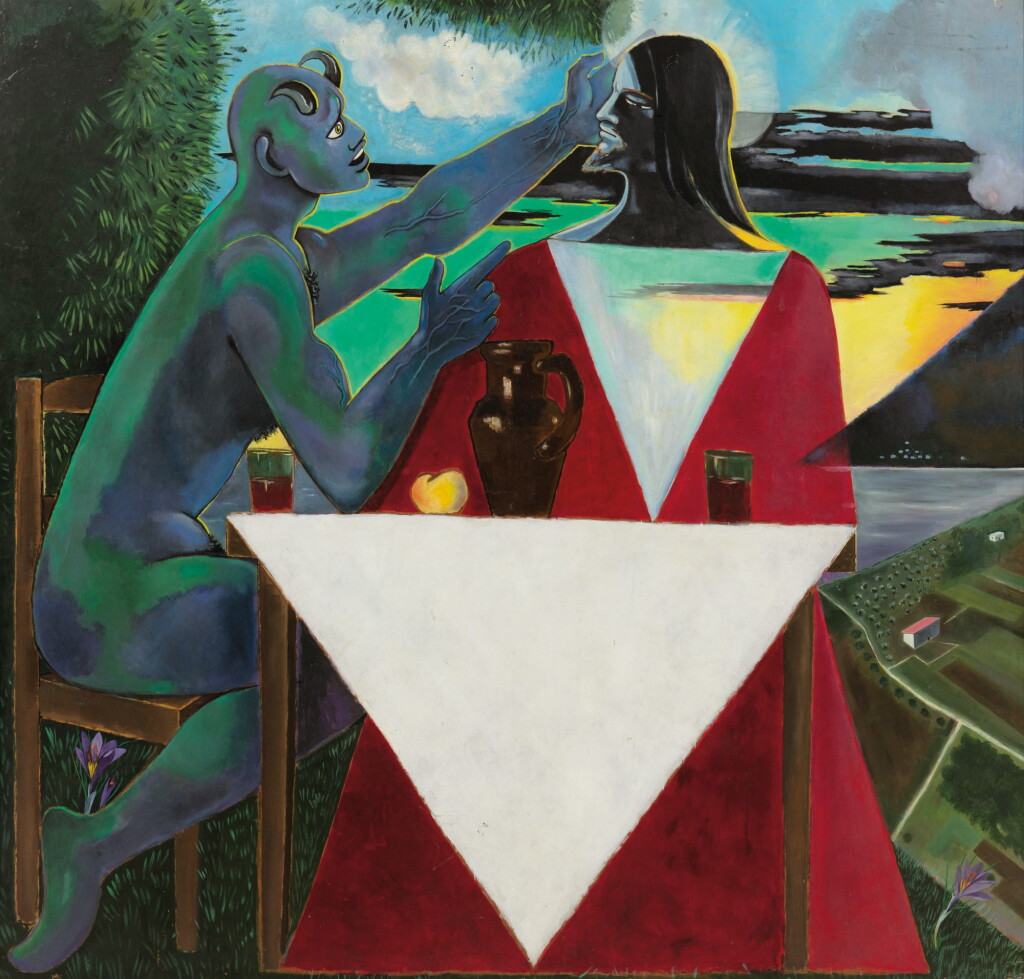 View full screen - View 1 of Lot 31. JEAN COCTEAU. La Tentation du Christ sur la montagne. 1951. Huile sur isorel. 160 x 185 cm..