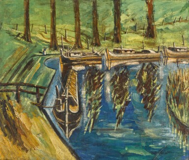 View full screen - View 1 of Lot 636. DAVID BOMBERG | BARGES ON THE CANAL.