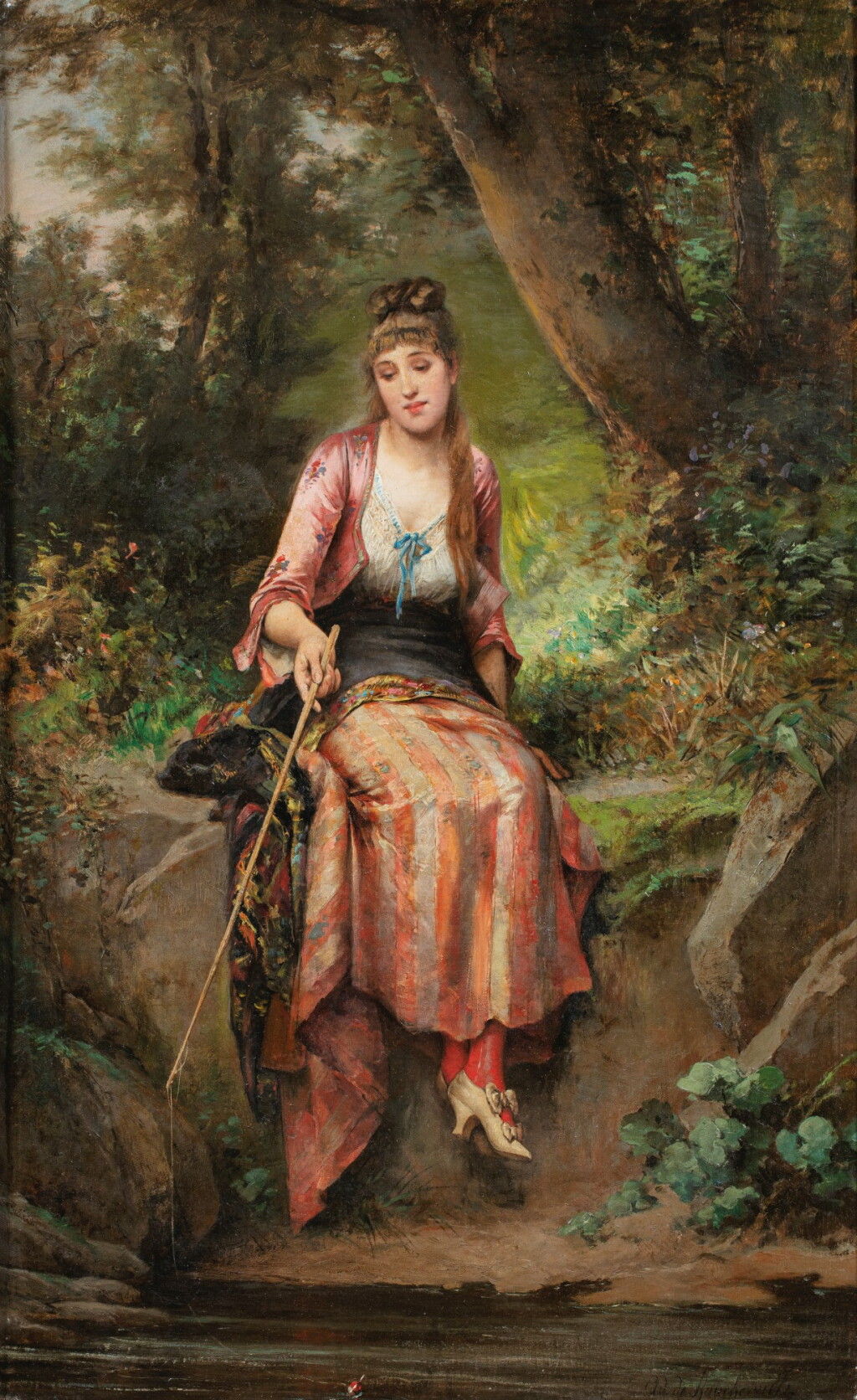 View full screen - View 1 of Lot 138. ADRIEN DE BOUCHERVILLE | A YOUNG WOMAN FISHING.