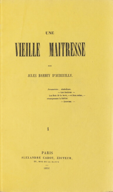 View full screen - View 1 of Lot 100. Une Vieille maîtresse. 1851. 3 vol. in-8. Edition originale. Demi-maroquin rouge Semet & Plumelle..