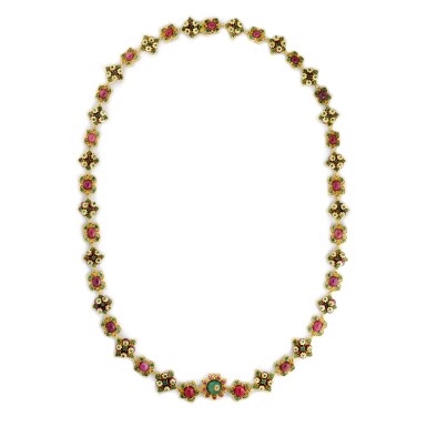 View full screen - View 1 of Lot 373. Collier émeraudes et rubis | Emerald and ruby necklace.