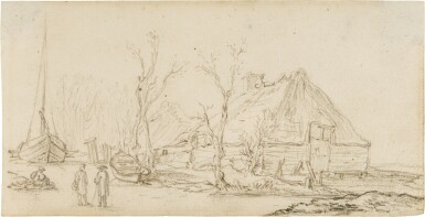 View full screen - View 1 of Lot 115. Study of cottages and boats with figures.