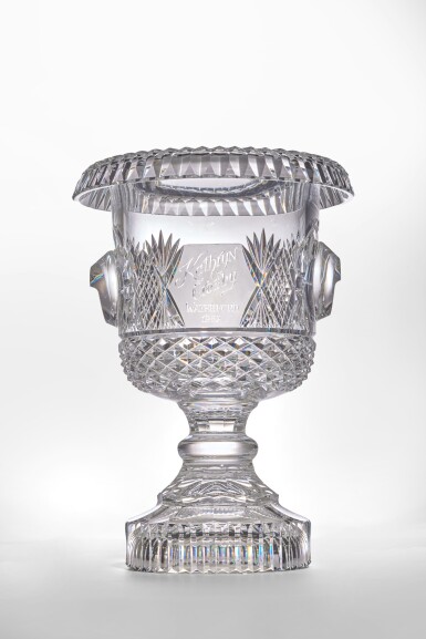 View full screen - View 1 of Lot 132. A Waterford Crystal Cut and Etched Champagne Cooler or Vase and Twelve Wine Glasses, Dated 1982.
