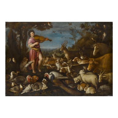 View full screen - View 1 of Lot 122. LEANDRO DA PONTE, CALLED LEANDRO BASSANO | ORPHEUS CHARMING THE ANIMALS.