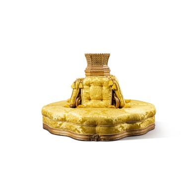 View full screen - View 1 of Lot 152. An Italian giltwood conversation settee, circa 1860 | Borne confortable en bois doré, Italie, vers 1860.