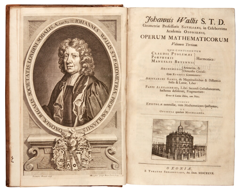 View full screen - View 1 of Lot 88. Wallis, Opera mathematica, Oxford, 1699, 3 volumes, contemporary calf, rebacked.