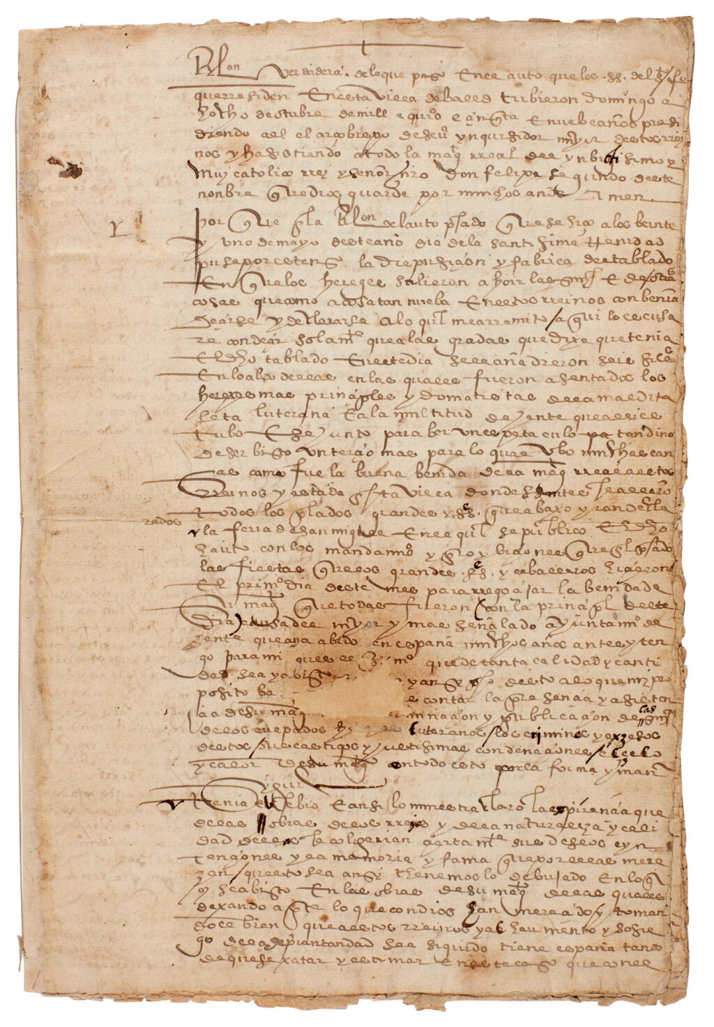 View full screen - View 1 of Lot 137. Spanish Inquisition | Manuscript eyewitness account of an early auto-da-fe, Valladolid, 1559.
