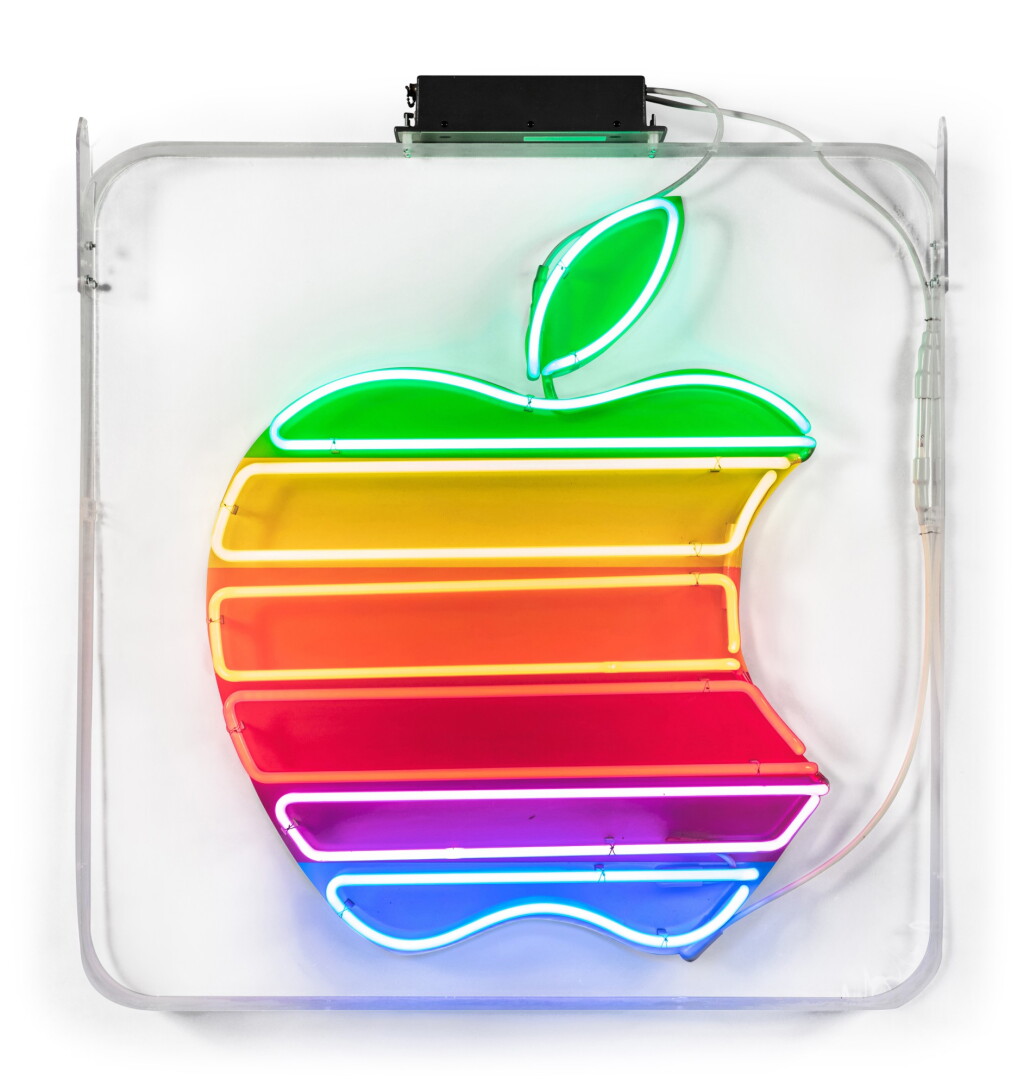 View full screen - View 1 of Lot 84. Original Neon Rainbow Apple Logo Sign.