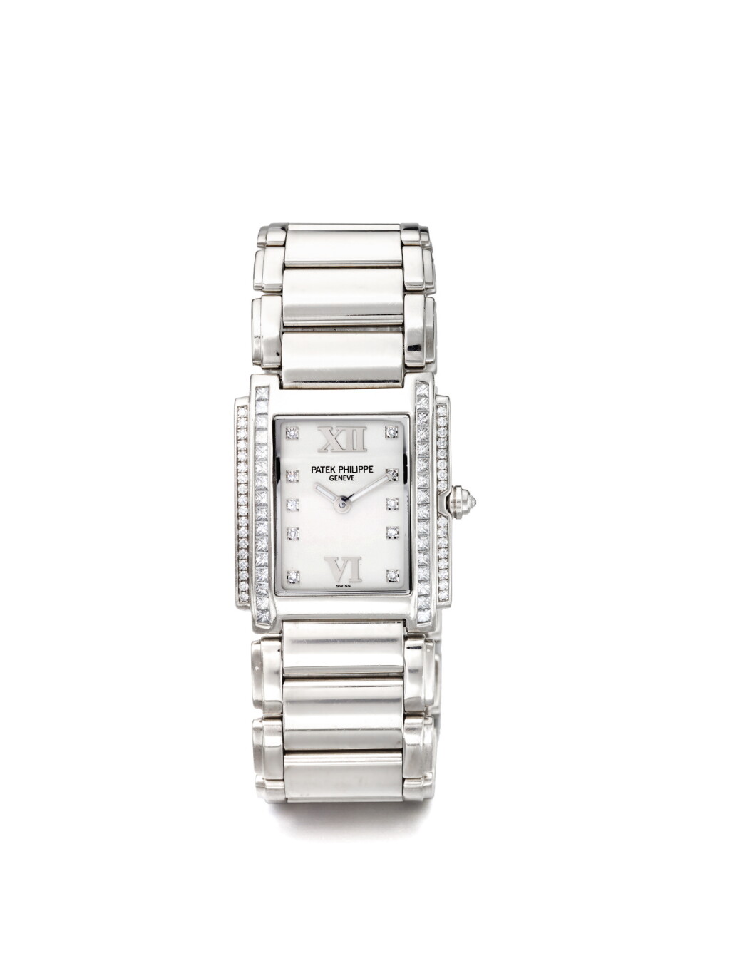 View full screen - View 1 of Lot 1. PATEK PHILIPPE | TWENTY-4, A WHITE GOLD AND DIAMOND SET RECTANGULAR WRISTWATCH MADE IN 2008.
