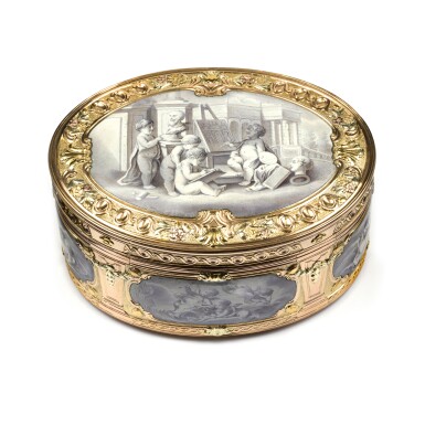 View full screen - View 1 of Lot 1221. A three-colour gold and enamel snuff box, late 18th century.