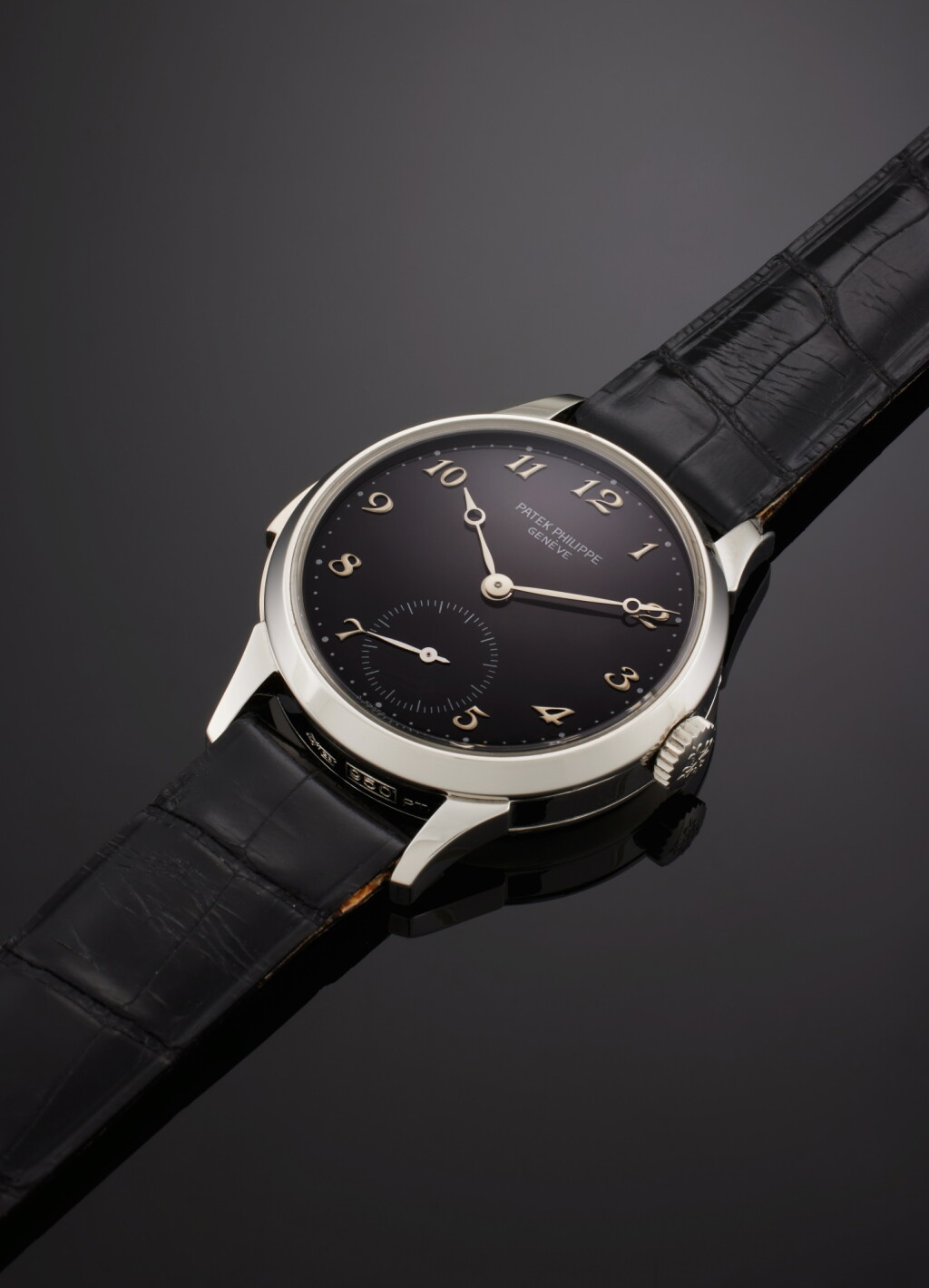 View full screen - View 1 of Lot 23. Reference 3979HP-001 | A platinum minute repeating wristwatch with enamel dial, Made to commemorate the 150th Anniversary of Patek Philippe, Made in 1994.