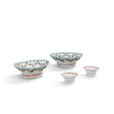 View full screen - View 1 of Lot 667. Two pairs of Meissen porcelain reticulated oval baskets, circa 1740-55.
