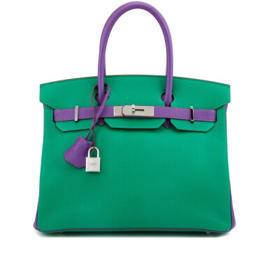 View full screen - View 1 of Lot 59. Vert Menthe and Parme Chèvre Mysore HSS Birkin 30 Palladium Hardware, 2013.