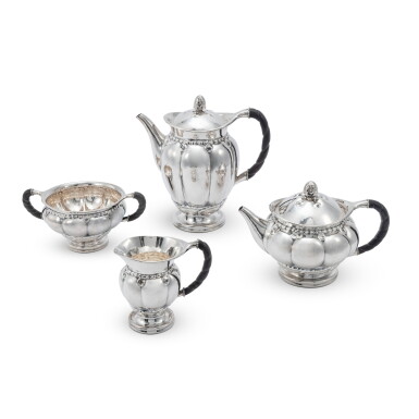 View full screen - View 1 of Lot 184. A Danish Silver Four-Piece Tea and Coffee Set, No. 159, Designed by Georg Jensen, Georg Jensen Silversmithy, Copenhagen, 1915-1930.