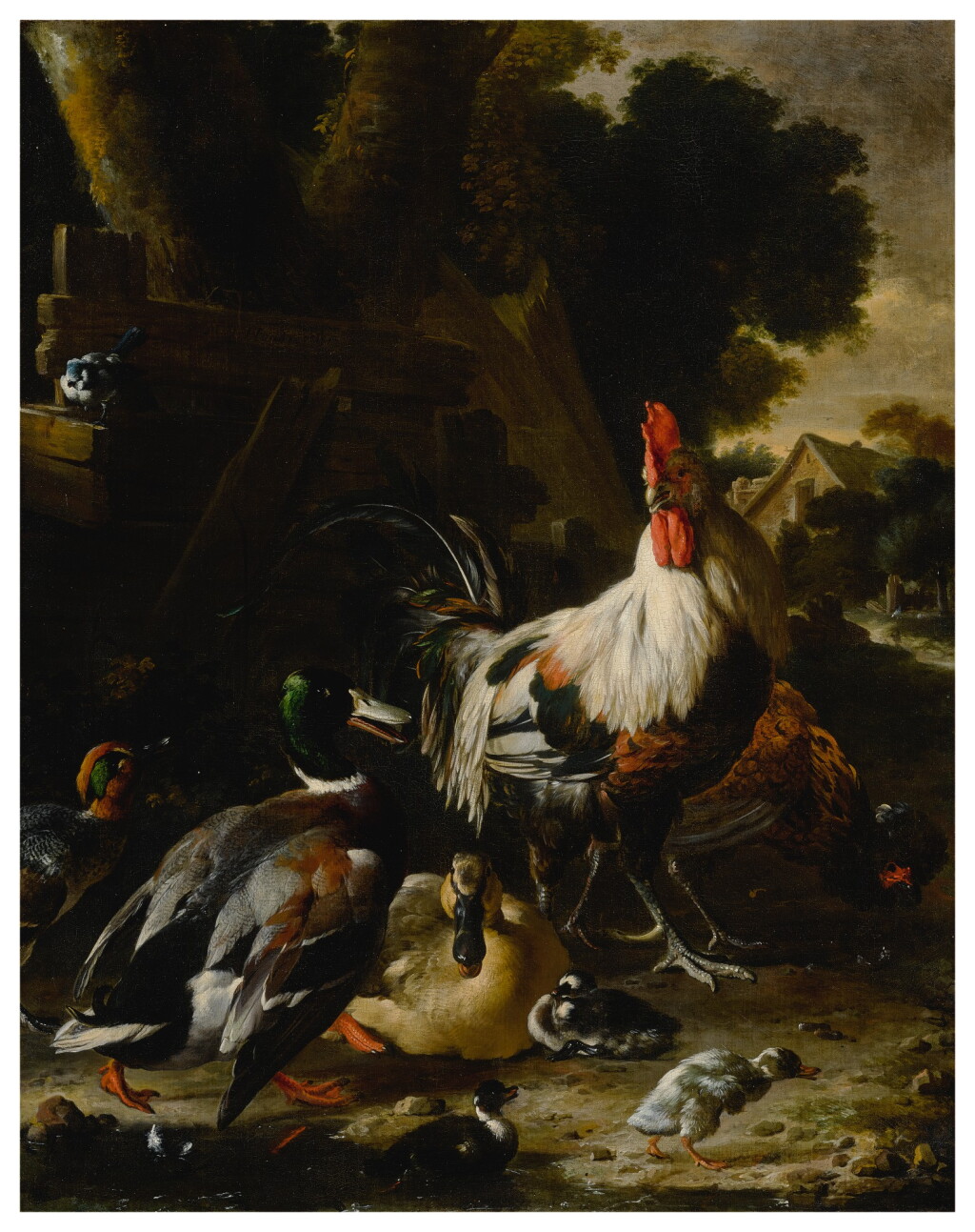 View full screen - View 1 of Lot 603. Ducks, hens and other fowl in a yard.