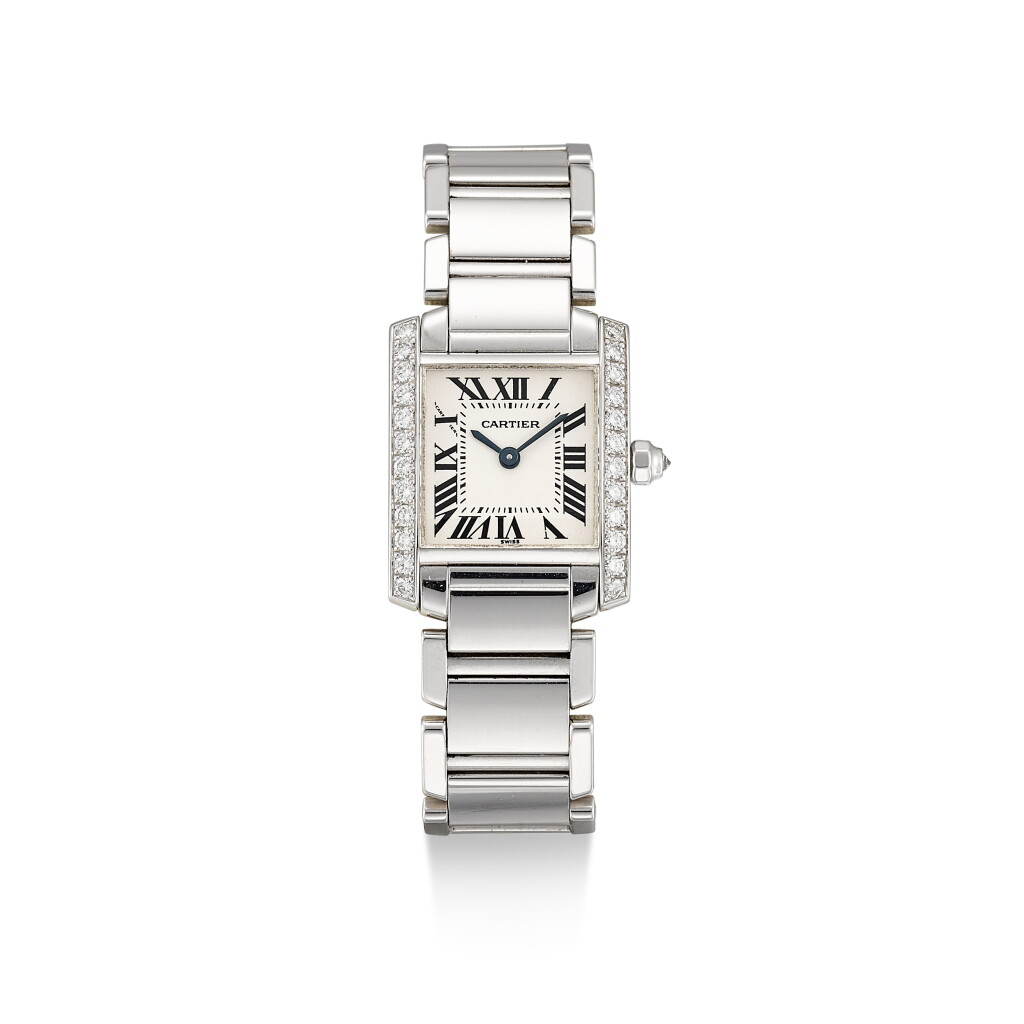 View full screen - View 1 of Lot 155. CARTIER | TANK FRANÇAISE, REFERENCE 2403, A WHITE GOLD AND DIAMOND-SET WRISTWATCH WITH BRACELET, CIRCA 2000.