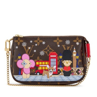 View full screen - View 1 of Lot 189. Multicolor Monogram Coated Canvas XMAS Vivienne in London Mini Pochette Accessoires Gold Hardware, 2021.
