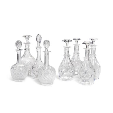 View full screen - View 1 of Lot 4. Four similar Baccarat `Harcourt' pattern decanters and stoppers and four others, 20th century.