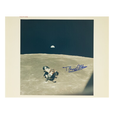 View full screen - View 1 of Lot 140. APOLLO 11. VINTAGE NASA "RED NUMBER" PHOTOGRAPH OF EAGLE'S RETURN FROM THE LUNAR SURFACE, SIGNED BY BUZZ ALDRIN.