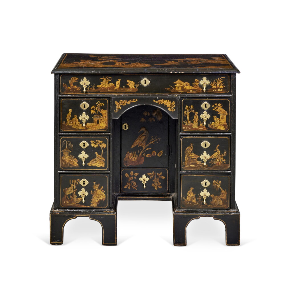 View full screen - View 1 of Lot 208. A George I Black-And-Gilt Japanned Kneehole Desk, Circa 1720.