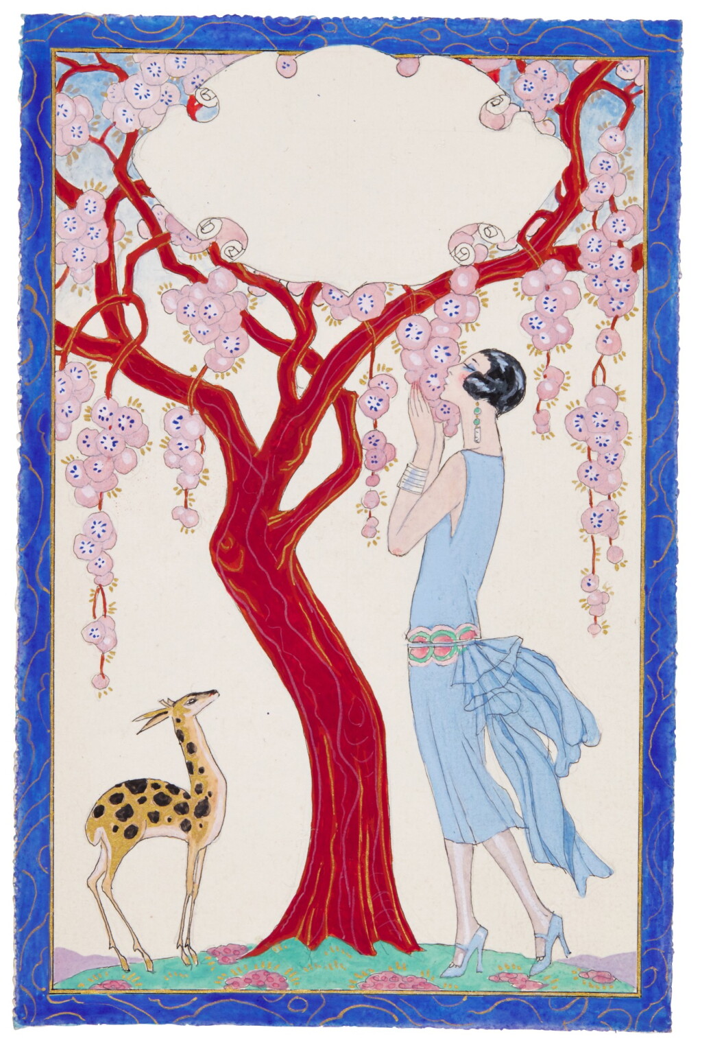 View full screen - View 1 of Lot 104. Femme, faon et arbre rouge.