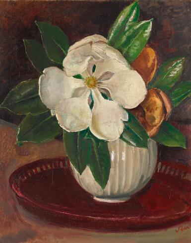 View full screen - View 1 of Lot 155. AUGUSTUS JOHN, R.A. | MAGNOLIA WITH LEAVES IN A BOWL.