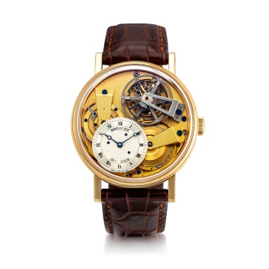 View full screen - View 1 of Lot 8005. Breguet | La Tradition, Reference 7047, A yellow gold semi-skeletonised tourbillon wristwatch with chain and fusée, silicon balance spring and power reserve indication, Circa 2012 | 寶璣 | La Tradition 型號7047 黃金半鏤空陀飛輪腕錶,備芝麻鏈、矽質擺輪及動力儲備顯示,約2012年製.