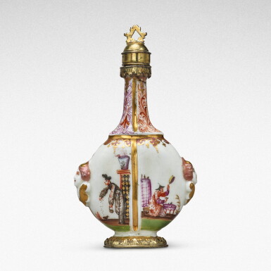 View full screen - View 1 of Lot 87. A Meissen silver-gilt-mounted scent bottle and stopper, Circa 1730-35 .