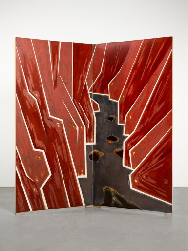 View full screen - View 1 of Lot 72. Yokoyama Gyokuho (1907-1970) | A lacquer screen | Showa period, 20th century.