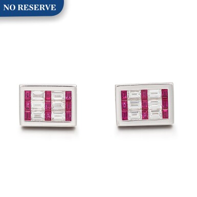View full screen - View 1 of Lot 1095. Pair of Ruby and Diamond Cufflinks | 格拉夫| 紅寶石 配 鑽石 袖扣一對 (紅寶石及鑽石共重約1.30及1.90克拉).