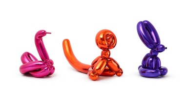 View full screen - View 1 of Lot 1120. JEFF KOONS 傑夫・昆斯 | BALLOON RABBIT (VIOLET)/ BALLOON SWAN (MAGENTA)/ BALLOON MONKEY (ORANGE) (THREE WORKS) 兔子氣球(紫)/ 天鵝氣球(粉)/ 猴子氣球(橘)(三件作品).